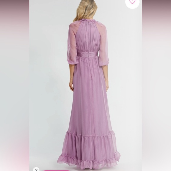 Mac Duggal Purple Smocked Chiffon Illusion Tiered Gown Size 16 - Picture 2 of 13